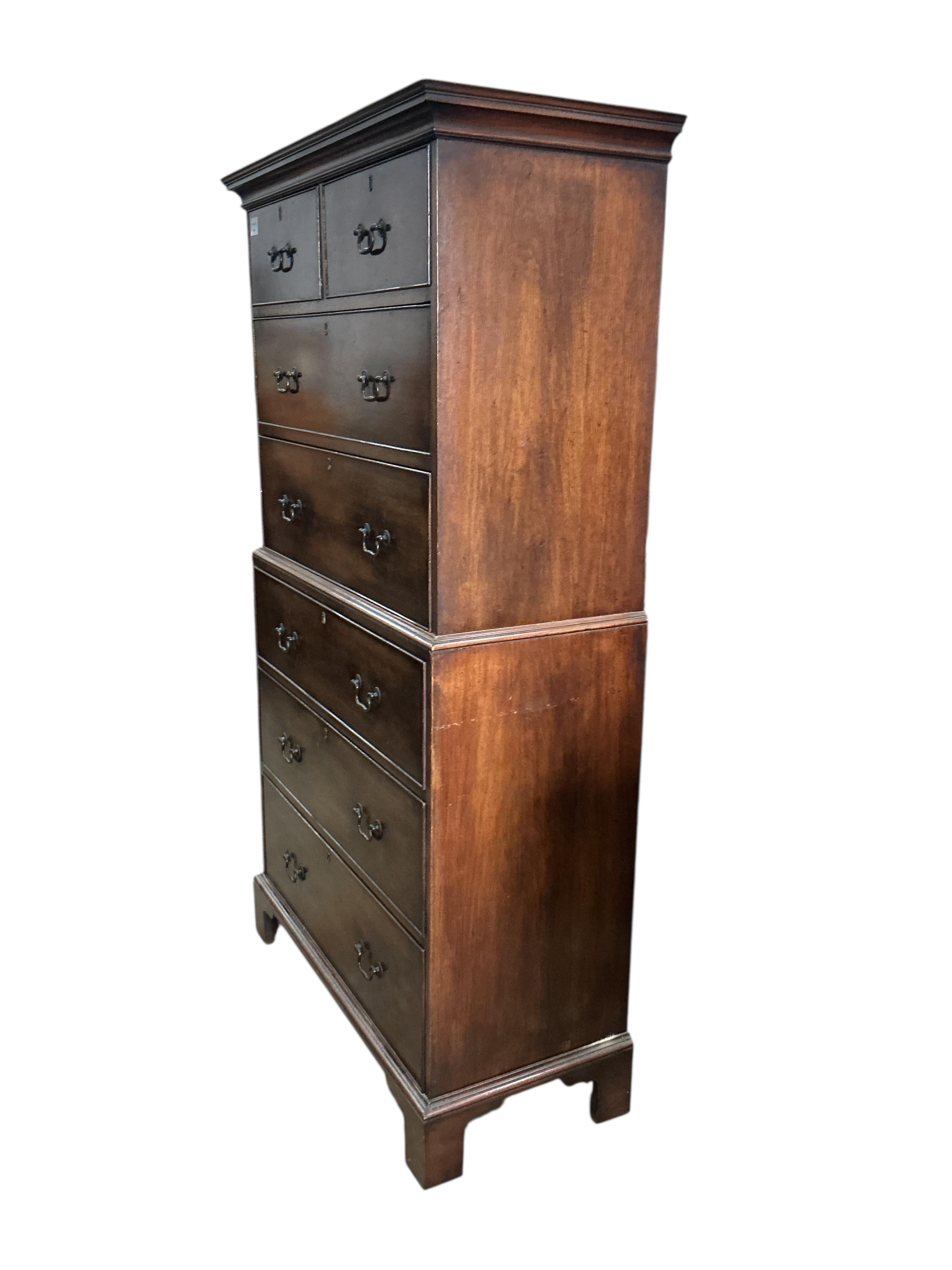 A George III style mahogany chest on chest, width 92cm, depth 42cm, height 164cm